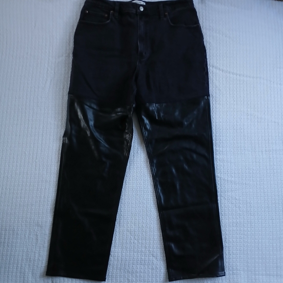 A&F ♡ faux leather black jeans 32 / 14 90s straight ultra high rise abercrombie - Picture 2 of 12